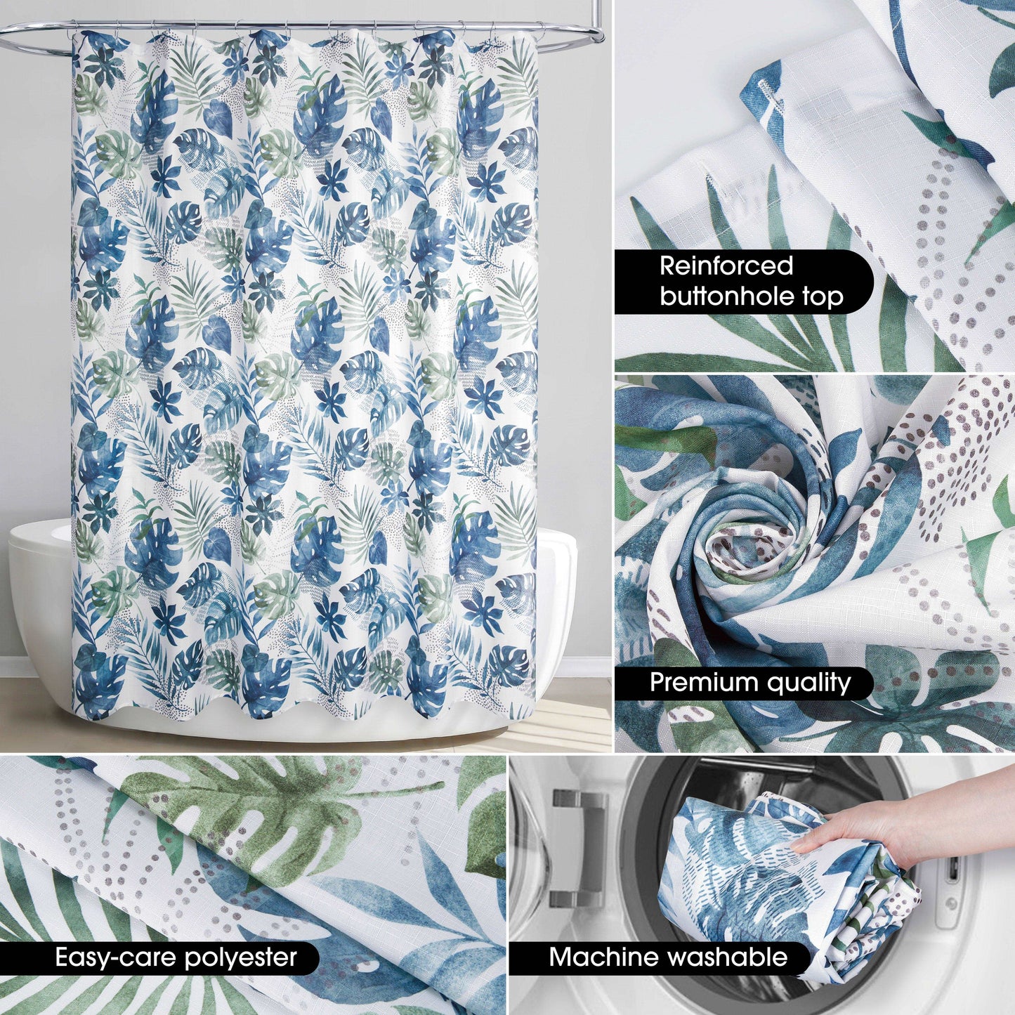 Blue Palm Shower Curtain - Allure Home Creation