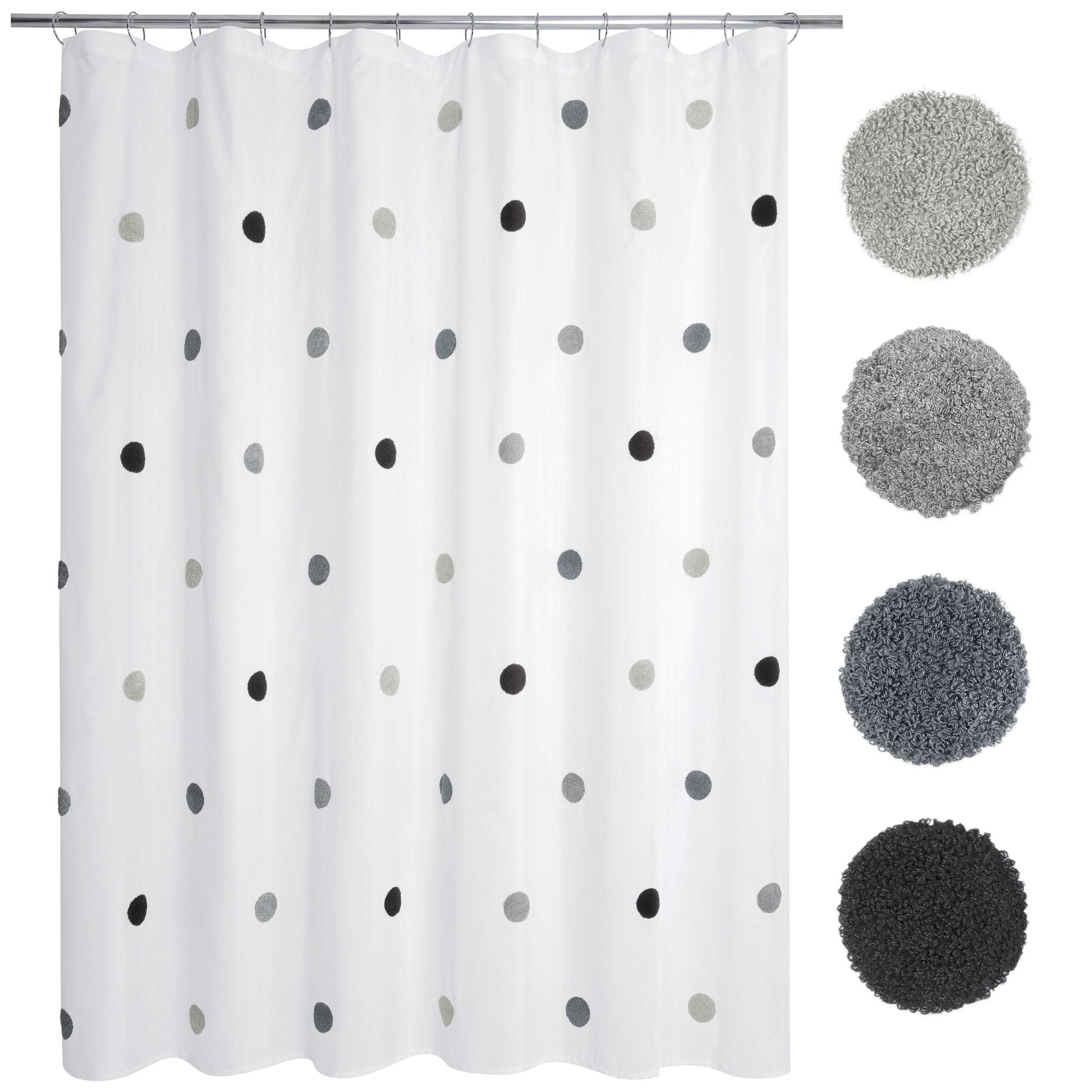 Dots Embellished Pom-Poms Shower Curtain