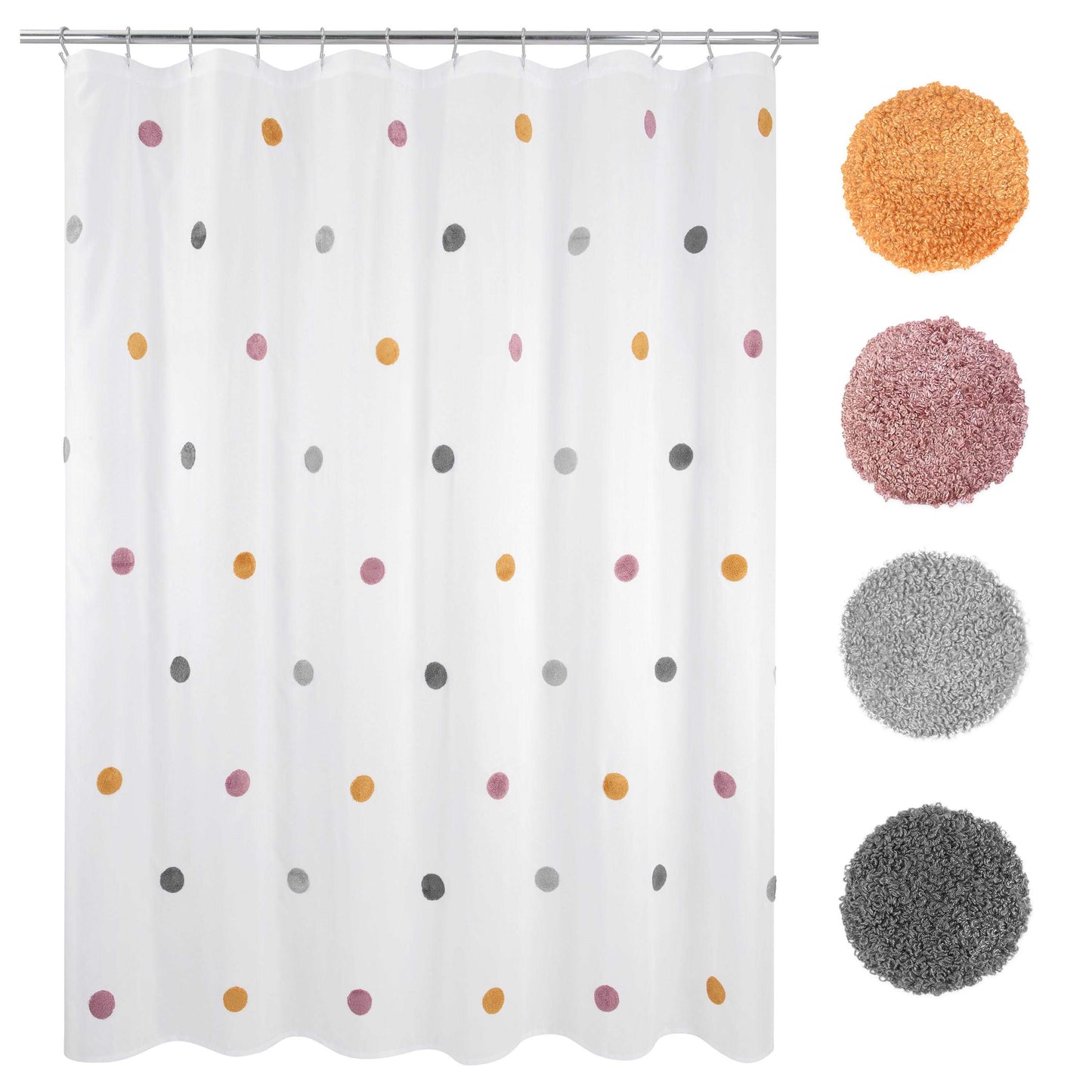 Dots Embellished Pom-Poms Shower Curtain