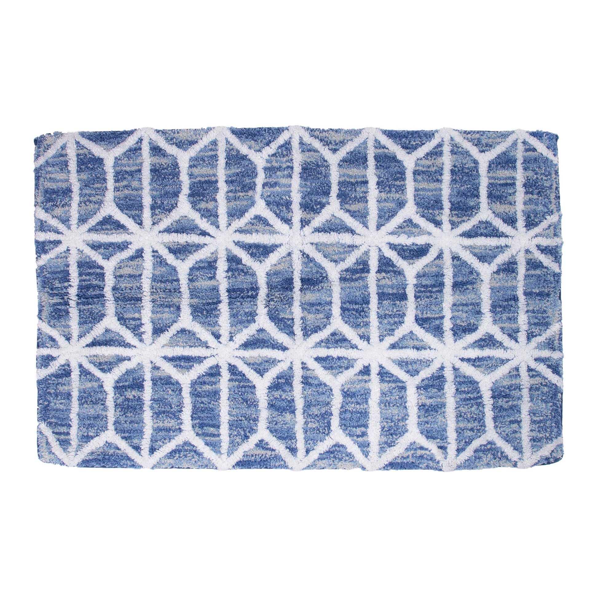 Hexagon Border Blue Bath Rug 20"x30" - Allure Home Creation