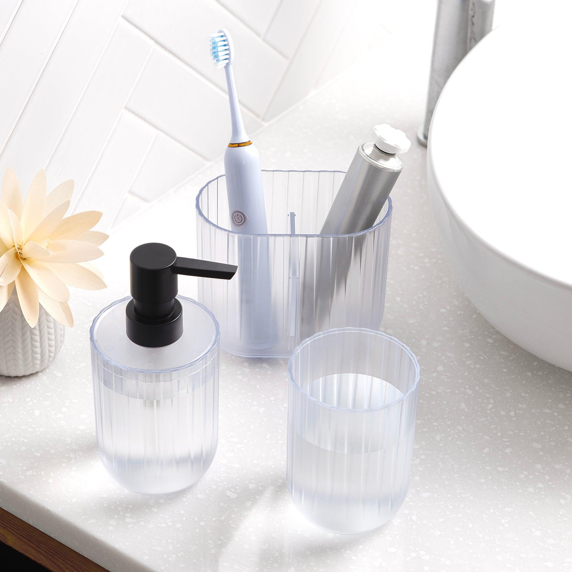 Kaliman 3-Piece Frosted Bathroom Accessory Set, Clear - Allure Home Creation