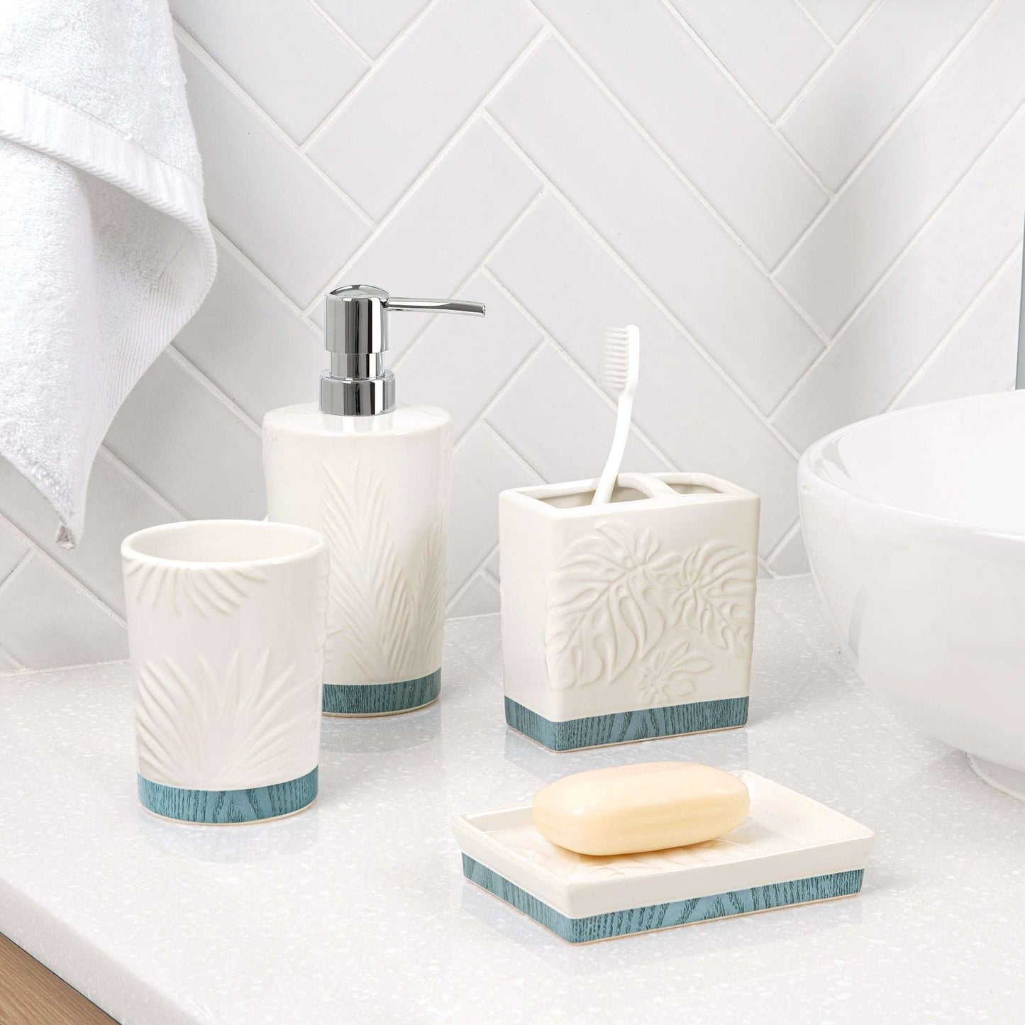 Blue Palm 4-Piece Bathroom Accessory Set