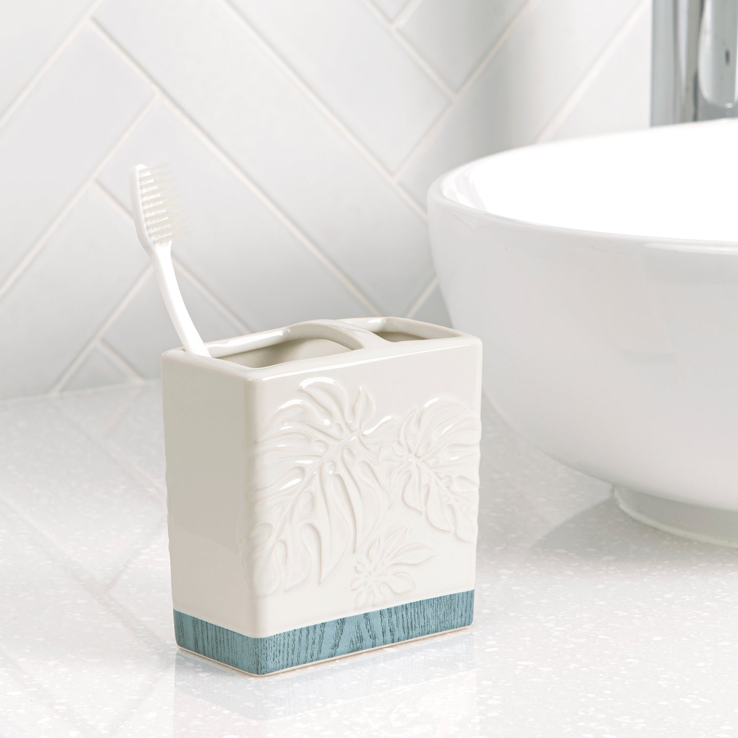 Blue Palm Toothbrush Holder