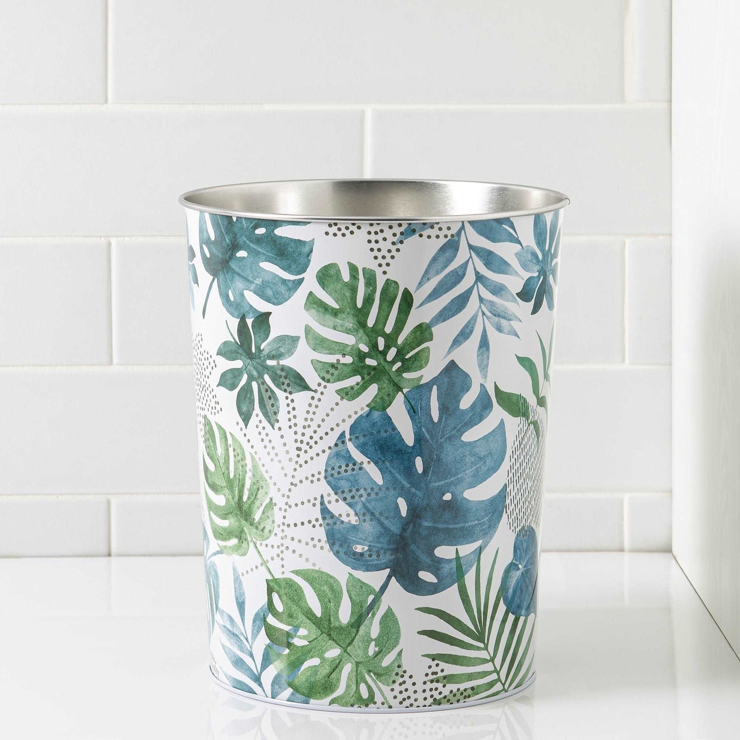 Blue Palm Wastebasket