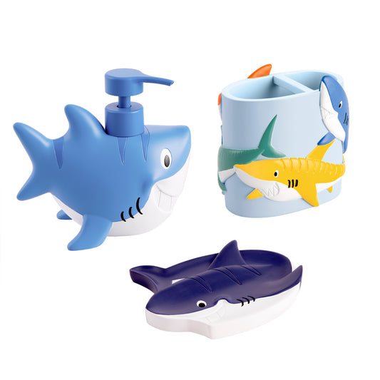 Colorful Sharks 3-Piece Bathroom Accessory Set