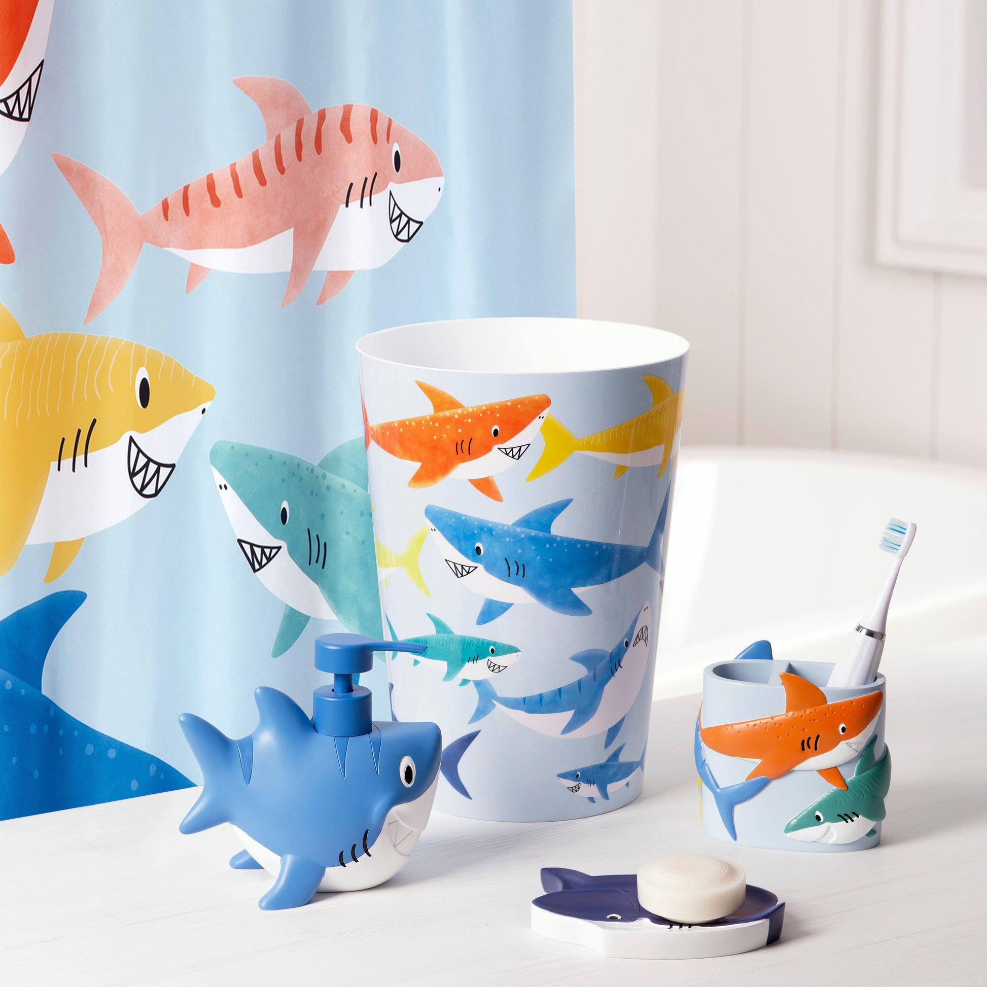 Colorful Sharks 4-Piece Bathroom Accessory Set - Allure Home Creation