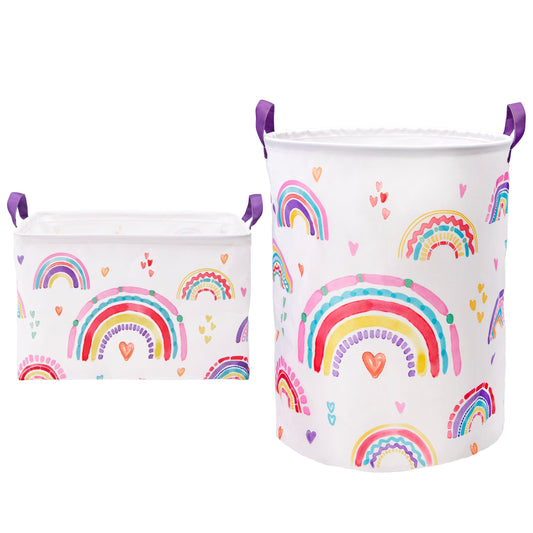 Rainbow Hearts 2-Piece Laundry Hamper and Storage Bin Set - Allure Home Creation