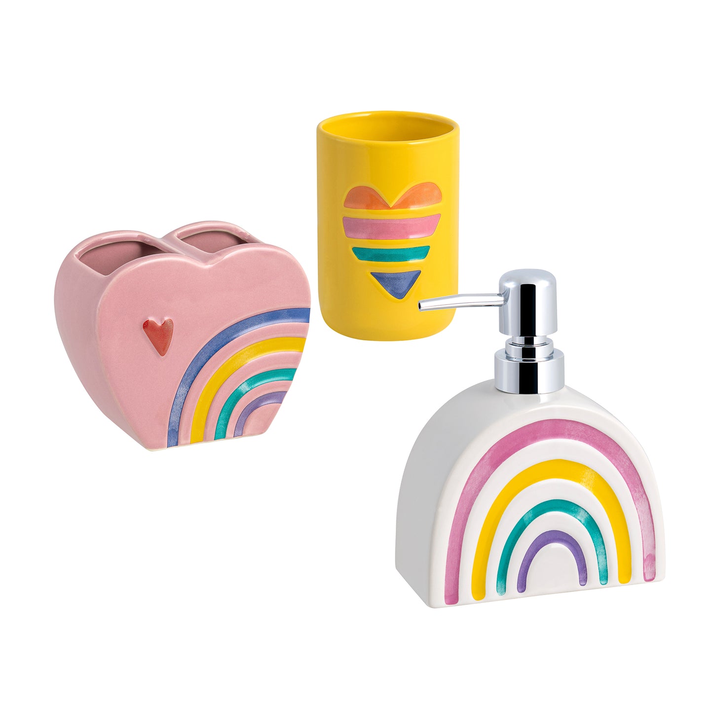 Rainbow Hearts 3-Piece Bathroom Accessory Set