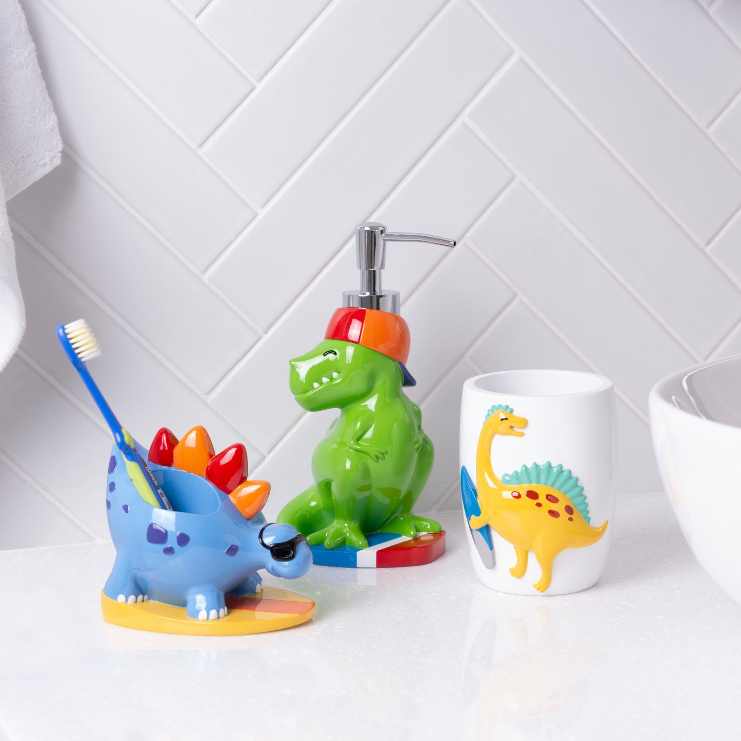 Surfin' Dino 3-Piece Bathroom Accessory Set