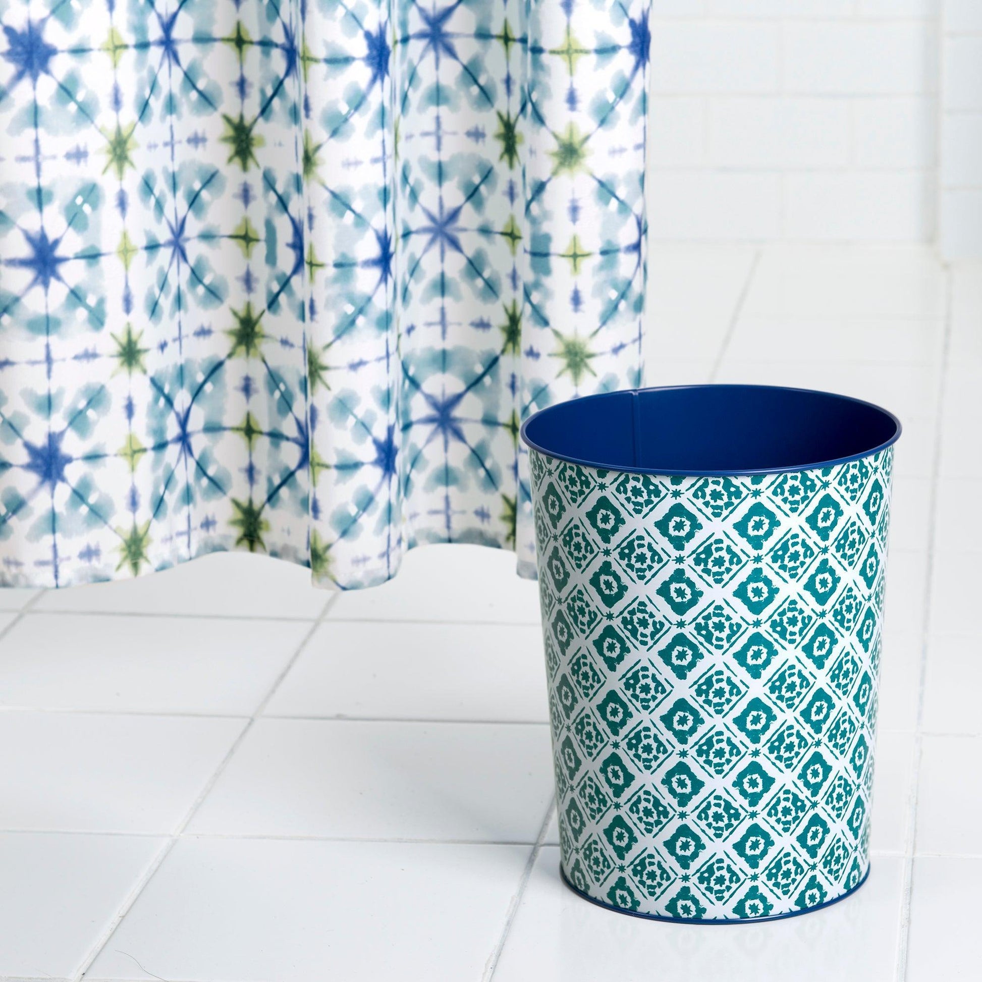 Tie Dye Blue Medallion Wastebasket - Allure Home Creation